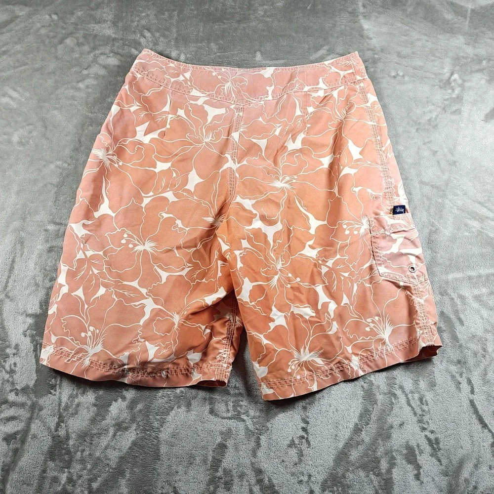 Vintage Stussy Board Short Men 32 Floral Cargo Swim Trunks Hawaiian Surf USA Y2K